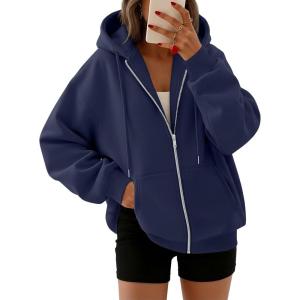image:imageTrendy Queen Womens Zip Up Hoodies 2026 Oversized SweatshirtNavy Blue