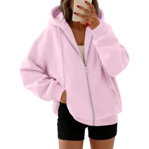 image:imageTrendy Queen Womens Zip Up Hoodies 2026 Oversized SweatshirtPale Pink