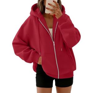 image:imageTrendy Queen Womens Zip Up Hoodies 2026 Oversized SweatshirtRed
