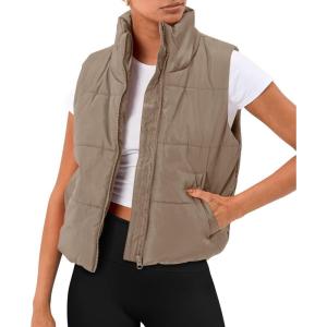 image:imageTrendy Queen Puffer Vest Women Sleeveless Winter Outerwear Warm Puffer Lightweight Fashion Standup Collar Down VestKhaki