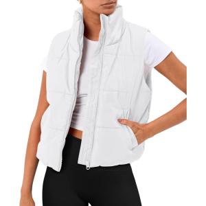 image:imageTrendy Queen Puffer Vest Women Sleeveless Winter Outerwear Warm Puffer Lightweight Fashion Standup Collar Down VestWhite