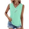 image:imageSampeel Tank Top for Women Summer Button Down V Neck T Shirts Sleeveless Loose Fit Fashion Tops 2026Lake Green