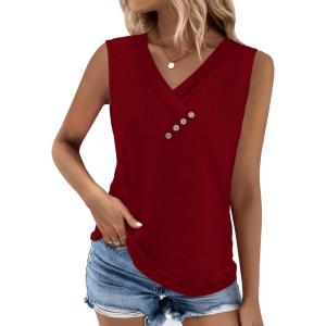 image:imageSampeel Tank Top for Women Summer Button Down V Neck T Shirts Sleeveless Loose Fit Fashion Tops 2026Wine Red