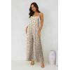 image:imageJumpsuits for Women 2026 Summer Rompers Boho Floral Overalls Casual Wide Leg Long Pant One Piece Vacation OutfitsBeige