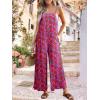 image:imageJumpsuits for Women 2026 Summer Rompers Boho Floral Overalls Casual Wide Leg Long Pant One Piece Vacation OutfitsRed Flower