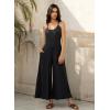 image:imageJumpsuits for Women 2026 Summer Sleeveless Casual Loose Wide Leg Long Pant Rompers One Piece Beach Vacation OutfitsBlack