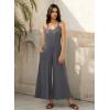 image:imageJumpsuits for Women 2026 Summer Sleeveless Casual Loose Wide Leg Long Pant Rompers One Piece Beach Vacation OutfitsDark Grey
