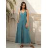 image:imageJumpsuits for Women 2026 Summer Sleeveless Casual Loose Wide Leg Long Pant Rompers One Piece Beach Vacation OutfitsGrey Blue
