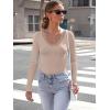 image:imageLong Sleeve Shirts for Women Lace V Neck Ribbed Fitted TShirt Dressy Business Casual Blouses 2026 Trendy Fall TopsBeige
