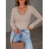 image:imageLong Sleeve Shirts for Women Lace V Neck Ribbed Fitted TShirt Dressy Business Casual Blouses 2026 Trendy Fall TopsBeige