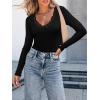 image:imageLong Sleeve Shirts for Women Lace V Neck Ribbed Fitted TShirt Dressy Business Casual Blouses 2026 Trendy Fall TopsBlack