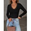 image:imageLong Sleeve Shirts for Women Lace V Neck Ribbed Fitted TShirt Dressy Business Casual Blouses 2026 Trendy Fall TopsBlack