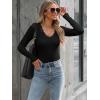 image:imageLong Sleeve Shirts for Women Lace V Neck Ribbed Fitted TShirt Dressy Business Casual Blouses 2026 Trendy Fall TopsBlack