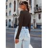 image:imageLong Sleeve Shirts for Women Lace V Neck Ribbed Fitted TShirt Dressy Business Casual Blouses 2026 Trendy Fall TopsCoffee