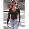 image:imageLong Sleeve Shirts for Women Lace V Neck Ribbed Fitted TShirt Dressy Business Casual Blouses 2026 Trendy Fall TopsCoffee