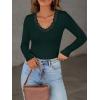 image:imageLong Sleeve Shirts for Women Lace V Neck Ribbed Fitted TShirt Dressy Business Casual Blouses 2026 Trendy Fall TopsDark Green