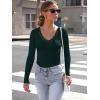 image:imageLong Sleeve Shirts for Women Lace V Neck Ribbed Fitted TShirt Dressy Business Casual Blouses 2026 Trendy Fall TopsDark Green