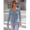 image:imageLong Sleeve Shirts for Women Lace V Neck Ribbed Fitted TShirt Dressy Business Casual Blouses 2026 Trendy Fall TopsGrayblue