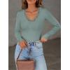 image:imageLong Sleeve Shirts for Women Lace V Neck Ribbed Fitted TShirt Dressy Business Casual Blouses 2026 Trendy Fall TopsGrayish Green
