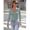 image:imageLong Sleeve Shirts for Women Lace V Neck Ribbed Fitted TShirt Dressy Business Casual Blouses 2026 Trendy Fall TopsGrayish Green