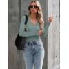 image:imageLong Sleeve Shirts for Women Lace V Neck Ribbed Fitted TShirt Dressy Business Casual Blouses 2026 Trendy Fall TopsGrayish Green