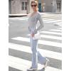 image:imageLong Sleeve Shirts for Women Lace V Neck Ribbed Fitted TShirt Dressy Business Casual Blouses 2026 Trendy Fall TopsGrey