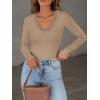 image:imageLong Sleeve Shirts for Women Lace V Neck Ribbed Fitted TShirt Dressy Business Casual Blouses 2026 Trendy Fall TopsLight Khaki