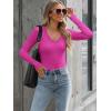 image:imageLong Sleeve Shirts for Women Lace V Neck Ribbed Fitted TShirt Dressy Business Casual Blouses 2026 Trendy Fall TopsRose Pink