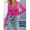 image:imageLong Sleeve Shirts for Women Lace V Neck Ribbed Fitted TShirt Dressy Business Casual Blouses 2026 Trendy Fall TopsRose Pink
