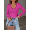 image:imageLong Sleeve Shirts for Women Lace V Neck Ribbed Fitted TShirt Dressy Business Casual Blouses 2026 Trendy Fall TopsRose Pink
