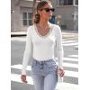 image:imageLong Sleeve Shirts for Women Lace V Neck Ribbed Fitted TShirt Dressy Business Casual Blouses 2026 Trendy Fall TopsWhite