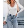image:imageLong Sleeve Shirts for Women Lace V Neck Ribbed Fitted TShirt Dressy Business Casual Blouses 2026 Trendy Fall TopsWhite