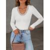 image:imageLong Sleeve Shirts for Women Lace V Neck Ribbed Fitted TShirt Dressy Business Casual Blouses 2026 Trendy Fall TopsWhite