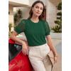 image:imageWomens Dressy Casual Blouses Puff Short Sleeve Lace Pleated Tops Business Work Shirts 2026 Trendy Summer T ShirtGreen