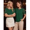 image:imageWomens Dressy Casual Blouses Puff Short Sleeve Lace Pleated Tops Business Work Shirts 2026 Trendy Summer T ShirtGreen