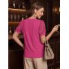 image:imageWomens Dressy Casual Blouses Puff Short Sleeve Lace Pleated Tops Business Work Shirts 2026 Trendy Summer T ShirtHot Pink