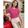 image:imageWomens Dressy Casual Blouses Puff Short Sleeve Lace Pleated Tops Business Work Shirts 2026 Trendy Summer T ShirtHot Pink