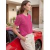 image:imageWomens Dressy Casual Blouses Puff Short Sleeve Lace Pleated Tops Business Work Shirts 2026 Trendy Summer T ShirtHot Pink