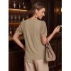 image:imageWomens Dressy Casual Blouses Puff Short Sleeve Lace Pleated Tops Business Work Shirts 2026 Trendy Summer T ShirtKhaki