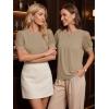 image:imageWomens Dressy Casual Blouses Puff Short Sleeve Lace Pleated Tops Business Work Shirts 2026 Trendy Summer T ShirtKhaki