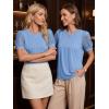 image:imageWomens Dressy Casual Blouses Puff Short Sleeve Lace Pleated Tops Business Work Shirts 2026 Trendy Summer T ShirtLight Blue