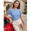 image:imageWomens Dressy Casual Blouses Puff Short Sleeve Lace Pleated Tops Business Work Shirts 2026 Trendy Summer T ShirtLight Blue