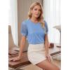 image:imageWomens Dressy Casual Blouses Puff Short Sleeve Lace Pleated Tops Business Work Shirts 2026 Trendy Summer T ShirtLight Blue