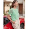 image:imageWomens Dressy Casual Blouses Puff Short Sleeve Lace Pleated Tops Business Work Shirts 2026 Trendy Summer T ShirtLight Green