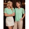 image:imageWomens Dressy Casual Blouses Puff Short Sleeve Lace Pleated Tops Business Work Shirts 2026 Trendy Summer T ShirtLight Green
