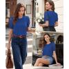 image:imageWomens Dressy Casual Blouses Puff Short Sleeve Lace Pleated Tops Business Work Shirts 2026 Trendy Summer T ShirtRoyal Blue