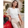 image:imageWomens Dressy Casual Blouses Puff Short Sleeve Lace Pleated Tops Business Work Shirts 2026 Trendy Summer T ShirtWhite