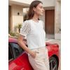 image:imageWomens Dressy Casual Blouses Puff Short Sleeve Lace Pleated Tops Business Work Shirts 2026 Trendy Summer T ShirtWhite