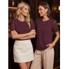 image:imageWomens Dressy Casual Blouses Puff Short Sleeve Lace Pleated Tops Business Work Shirts 2026 Trendy Summer T ShirtWine Red