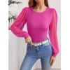image:imageWomens Mesh Long Sleeve Shirts 2025 Fall Ribbed Knit Fitted Tops Business Dressy Casual Work BlousesRose Pink